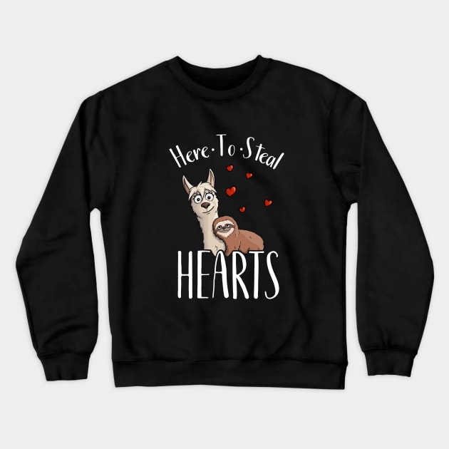 Valentine Sloth Riding Llama Here To Steal Hearts Crewneck Sweatshirt by SkizzenMonster